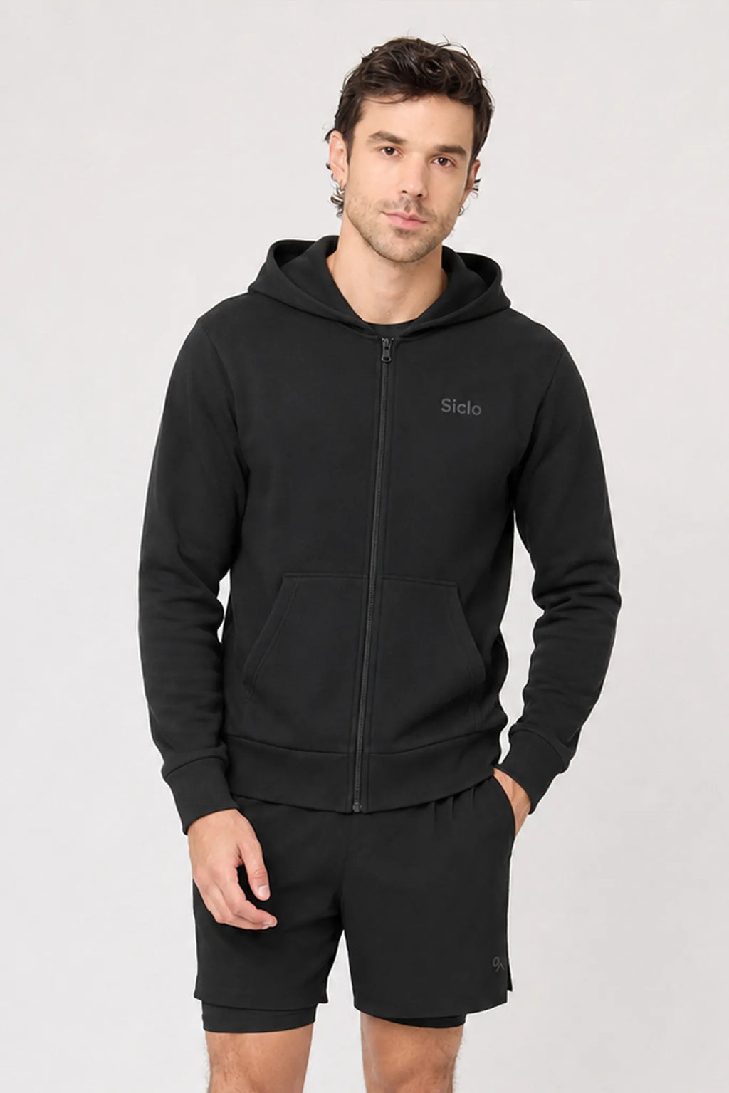 Chamarra Transit negra para hombre vista frontal
