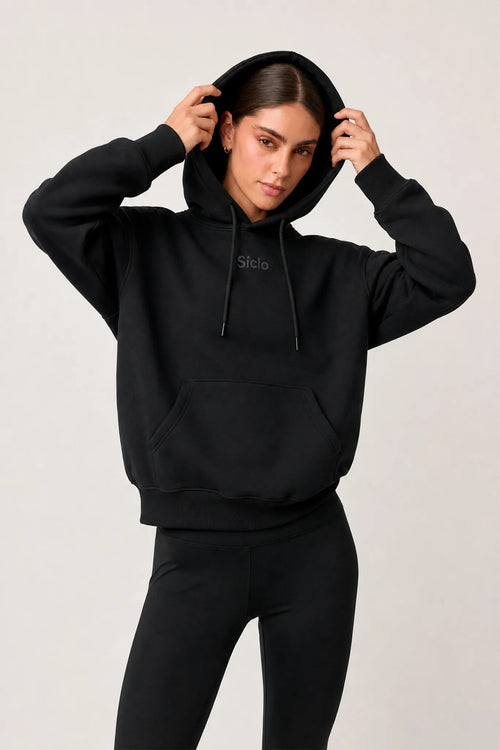 Hoodie unisex Beat negra con capucha para mujer